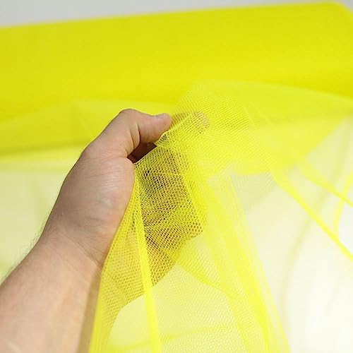 TOLKO Tüll Meterware für Vorhang Kleid Hochzeit Party Deko zum Nähen Dekorieren Basteln | feiner Netzstoff uni Tüllstoff als Dekostoff | Durchsichtig Zart | 140cm breit Tüll Stoff Meterware (Gelb)