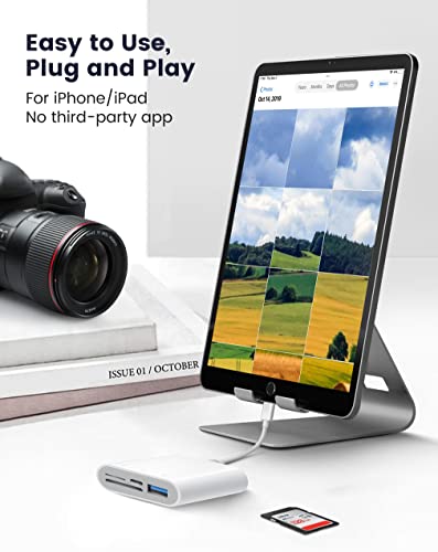 Sd Card Reader For Iphone Ipad, 4 In 1 Micro Sd/Sd Card Reader To Iphone Adapter, Sd Card Viewer With Tf/Sd Dual Slot, Portable Camera Memory Card Reader For Iphone With Charging Port, Plug And Play #TOP2