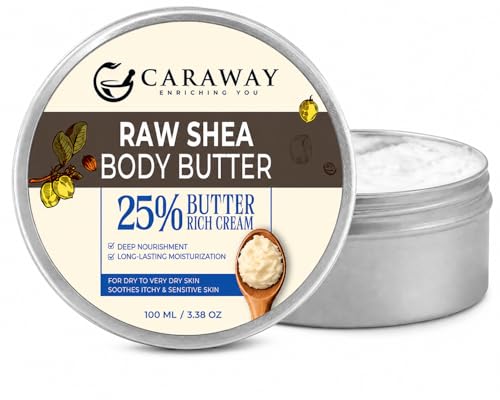 Image of CARAWAY 100% Raw Shea Butter Organic Body Cream for Dry to Very Dry Skin | Long Lasting Moisturizer | Non-Sticky All Season Formula | 100 g
