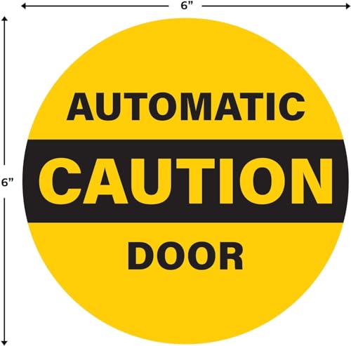 2pk Caution Automatic Door Stickers | Double Sided Signs for Sliding Glass Doors | Weatherproof Vinyl Safety Screen Door Decals, 6\" Diameter