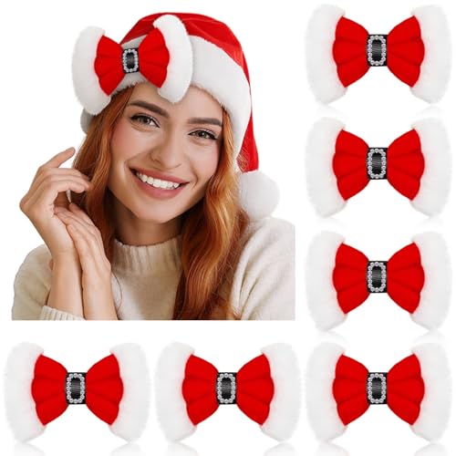 Suncalla 6 Pcs Moños Navideños para el Cabello Clips Santa Claus Accesorios para Mujeres con Lazo de Terciopelo Rojo con Brillo y Pedrería miniatura 1