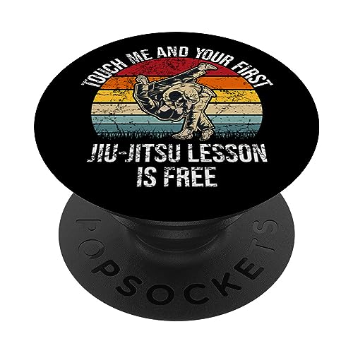 Touch Me And Your First Jiu-Jitsu Lesson Brazilian BJJ MMA PopSockets Swappable PopGrip, Black