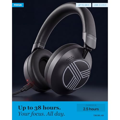 Image of TREBLAB Z7-Pro Noise Cancelling Over Ear Headphones Wireless Bluetooth | Hybrid ANC -30dB, 38H Battery, Transparency Mode, Foldable with Case, Multipoint BT 5.3, Gaming Mode 65ms, USB-C, AUX