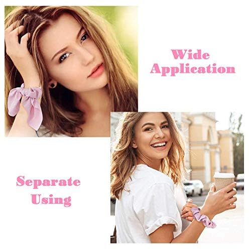 WATINC 14 Pcs Bowknot Hair Scrunchies Super Soft Silk Scarf Hair Ties 2 in 1 Design Solid Colors Scrunchie Ponytail Holder with Bows Pattern Hair Scrunchy Accessories Ropes for Women