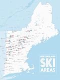 New England Ski Resorts Map 18x24 Poster (White & Light Blue)