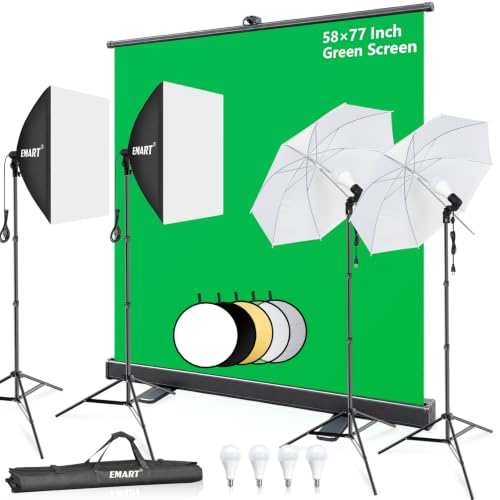 Image of EMART 58x76in Collapsible Green Screen Backdrop Photo Lighting Kit Portable
