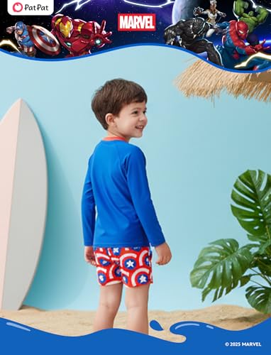 Image of Disney Marvel Spiderman Swimsuit Rash Guard Shirt & Swim Trunks Stitch Boys Swim Set UPF 50+ Summer Kids Bathing Suit 3M-13T