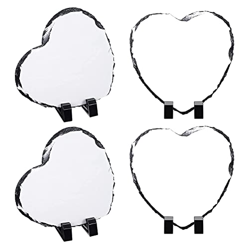 Jemcgrl 4 PièCes Ardoise SubliméE en Forme De Coeur Ardoise Vierge Ardoise avec PréSentoir pour Bricolage Cadre Photo Personnalisé