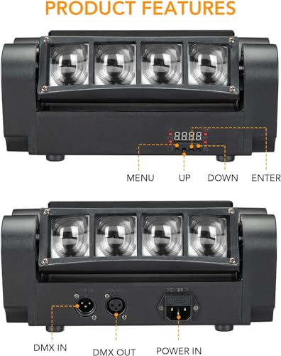 Spider Moving Head DJ Lights, Disco Party Stage Lights Indoor, Litake 8x10W RGBW Sound Activated DMX-512 Control Strobe Beam Lighting for Christmas Party Pub Festival Wedding Event Show, 2 Packs