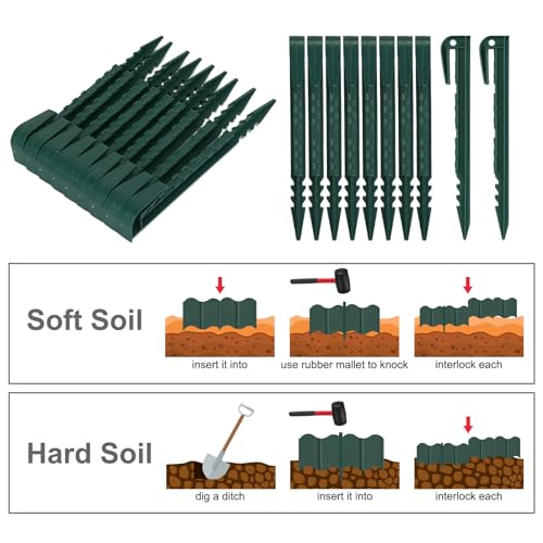 Garden Edging, 10.2ft Plastic Landscape Edging, No Dig Garden Border for Flower Bed, Lawn, Fence, Interlocking, Easy Installation, 20 PCS Plastic Edgings Boards, 10 Garden Edging Stakes (Green) - Thumbnail 4
