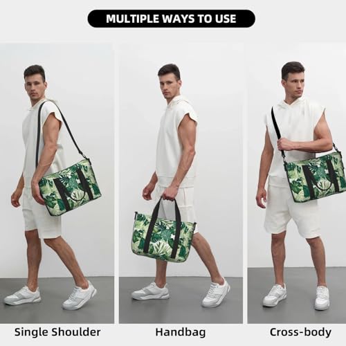 Tropical Leaves Travel Duffel Bags for Women Men, Sports Training Gym Bag Dance Bag with Adjustable Shoulder Strap Green Leaf Weekender Overnight Bag4