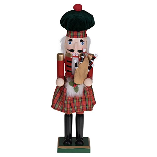 Clever Creations Red Scottish Bagpiper 15 Inch Traditional Wooden Nutcracker, Festive Christmas Décor for Shelves and Tables