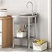 Garveetech Stainless Steel Utility Sink, Free Standing Single Bowl Kitchen Sink with Cold and Hot Water Pipe and Faucet, Washing Hand Basin for Laundry Room Kitchen Restaurant Garage Garden Backyard