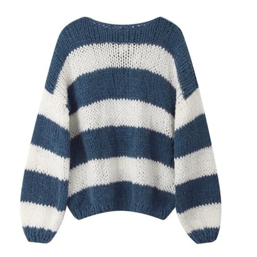 Women's Knit Striped Sweater Oversized Color Clock Long Sleeve Crewneck Pullover Jumpers Cute Trendy Sweater4