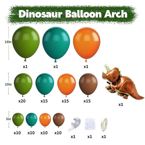 Image of Dinosaur Balloon Arch Kit, Retro Green Orange Brown Garland Balloon