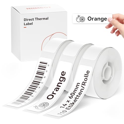 Image of NIIMBOT D11 Label Maker Tape D110 Labels 3Rolls, Self-Adhesive Labeling Tape Replacement 0.55" X 2.36" (14 X 60mm) Thermal Label Refills for Home Office School, 110 Labels/Roll, White
