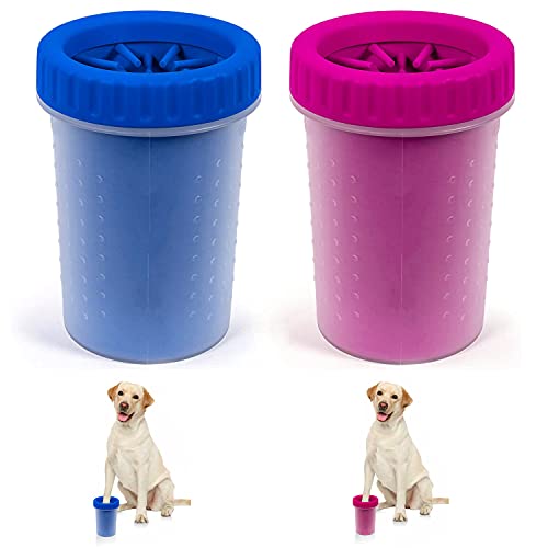 Portable Dog Paw Cleaner 2 Pack, Upgrade 2 in 1 Dog Paw Washer Cup,Dog Brush Dog Grooming Dog Cleaning Paw Cleaner Dog Foot Washer for Dog Cat,Dog Owner Gifts, Pet Gifts For Dogs Owners (Blue & Pink)