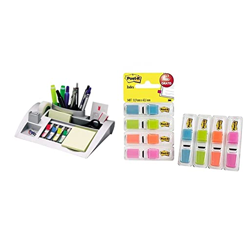 3M - Organizador De Mesa + Accesorios Plata En Oferta Post-It Organizador De Escritorio, Paquete De 1 Bloc De Notas, 100 Hojas Por Bloc, 265X168X68 Mm, Color Plata &Amp; 70005040152 - Dispensador 3+1 Índex 1/2&Quot;&Quot;