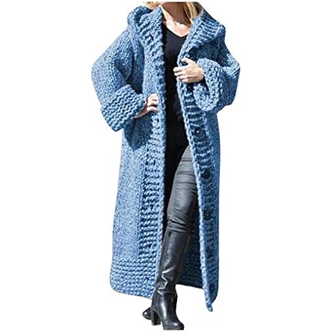 WUAI-Women Heavyweight Hooded Sweaters Oversized Long Sleeve Open Front Loose Chunky Knit Sweater Cardigans Jackets(Blue,Medium) Cover