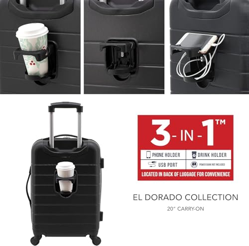 Wrangler T-20220-001 Smart Luggage Set With Cup Holder And Usb Port, Black, 20-Inch Carry-On thumb #1