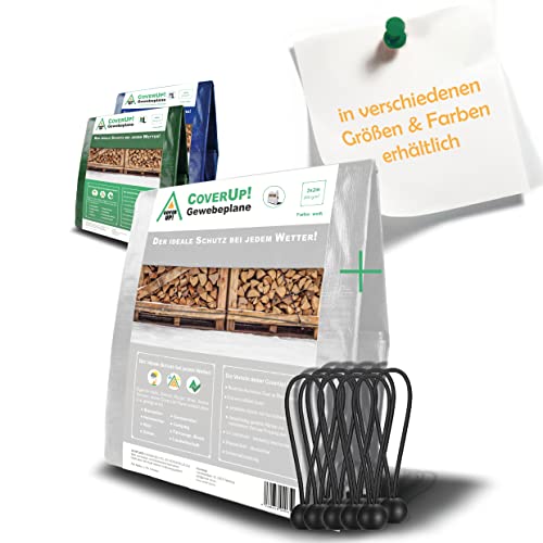 Coverup! 4 Planen 2x2m 40 Planenspanner INCL. - Abdeckplane mit Ösen, reißfest, wasserdicht 200 g/m² - weiß