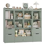 HORSTORS 48' W Kids Toy Storage Organizer, Large Toy Storage Chest with Removable Bins, 46' H Kids Bookshelf and Bookcase with Drawers for Boys and Girls, Modern Toy Box for Playroom, Classroom, Green