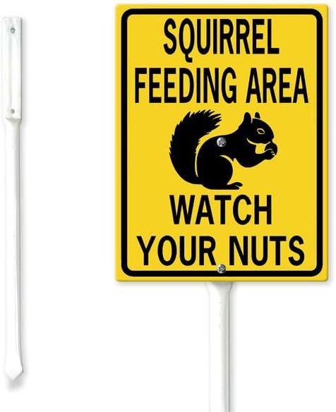 FemiaD Squirrel Feeding Area Watch Your Nuts Sign with Stake 8x12inch Sturdy Aluminum Yard Sign Rust Free Weatherproof Outdoor Plaque Sign Garden Plaque for Lawn Street Outdoor Use