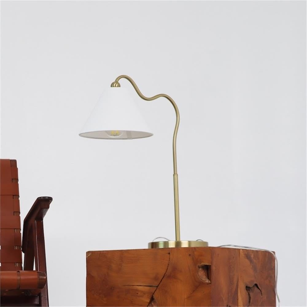 Pemberly Row Shine Brass Ring Base Curved Table Lamp, Energy-Efficient LED, Adjustable Brightness, Modern Design, Compact Size, Soft Ambient Glow for Bedside, Desk, or Living Room