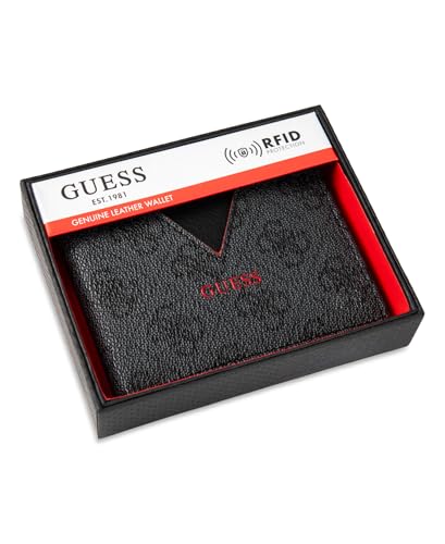 Image of Guess Men's Saffiano Slimfold Wallet, Black, One Size, Saffiano Slimfold Wallet