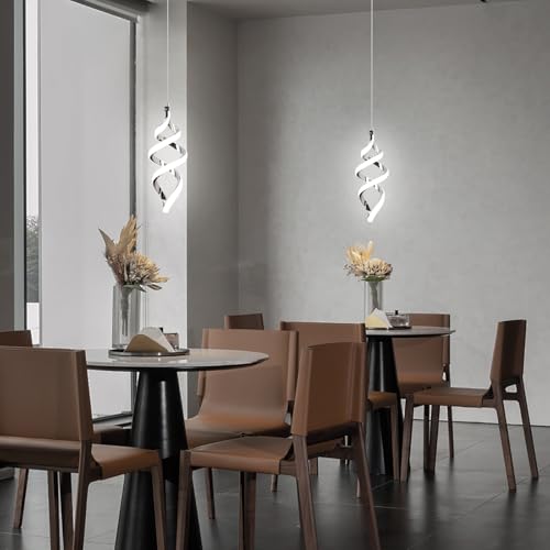 Modern Led Pendant Light Fixture, 15W Chrome Spiral Led Chandelier Hanging Lamp, 4500K Daylight White Pendant Lamp, Adjustable Height Pendant Light for Dining Room Bedroom Kitchen Island Cafe(2 Pack) by EIDISUNY - Used condition - Image 2