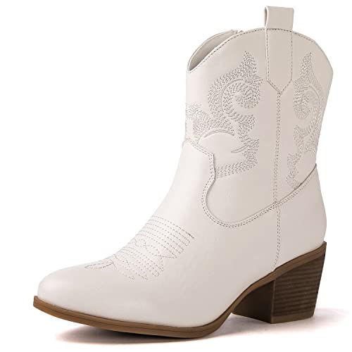 GLOBALWIN Women's White Cowgirl Boots Ankle Fashion Western Boots White Cowboy Boots For Women With Chunky Low Heel Comfortable For Walking Size 11M by GLOBALWIN - Used condition - US$23.78