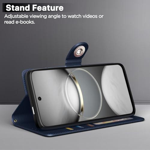 Image of Pikkme Flip Cover for Tecno Spark 30C 5G Leather Finish | Inside TPU with Card Pockets | Wallet Stand and Shock Proof | Complete Protection Button Flip Case(Blue)