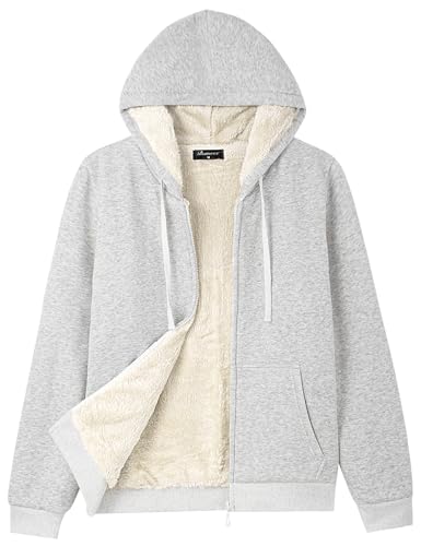 Bumeex Women Hoodies Jackets Sherpa Fleece Lined Zip Up Sweatshirt Casual Cozy Warm Fall Winter Coat Layer for School Travel and Daily Wear Grey XL