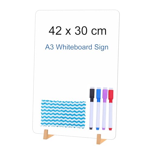 Tableau blanc A3 avec support en bois lot de 2 double face pour table