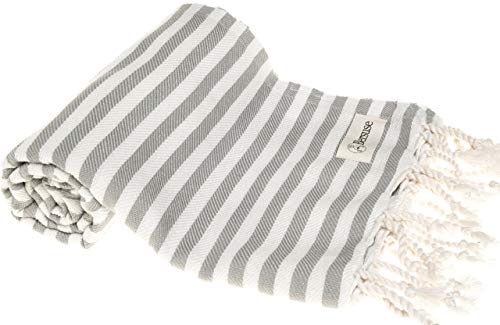 Bersuse 100% Cotton Malibu Turkish Towel - 37X70 Inches, Silver Gray #TOP13