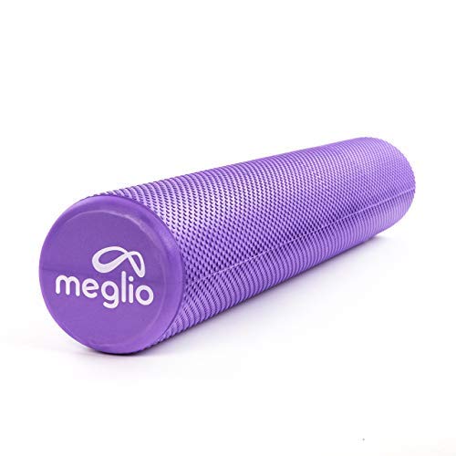 MEGLIO Rodillo de Masaje de Alta Densidad (90cm). Ideal para Masajes y Liberación Miofascial Fitness, Yoga, Pilates. Color Púrpura con guía de Ejercicio Gratis