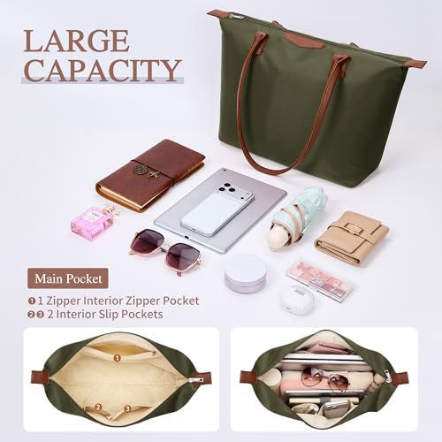 Image of Tote Bag for Women, Casual Hobo Bag Vegan Leather Top-Handle Purse Foldable Shoulder Nylon Zipper Handbag