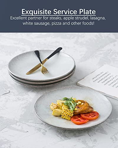Henxfen Lead Ceramic Dinner Plates Set Of 4 - Large Dessert, Salad Plate 10 Inch, Stoneware Round Serving Dishes Scratch Resistant, Dishwasher, Microwave, Oven Safe Dinnerware Sets (Grayish-White) #TOP4