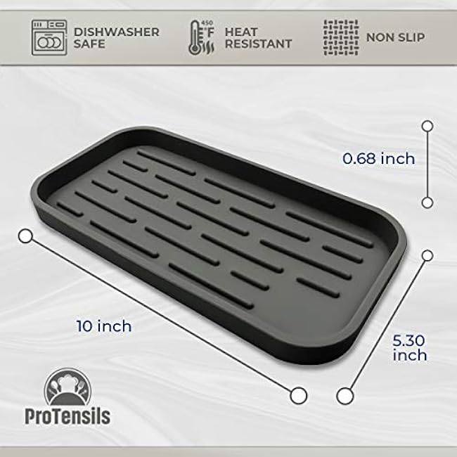 Silicone Kitchen Sink Organizer for Sponge Holder, Soap Dispenser - Bathroom Organizer Pack of 2, 10¡± x 5.3¡± x 0.67¡± (2, Black)