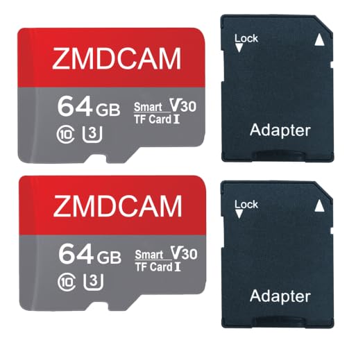 Image of 2 Pack 64GB TF Card with Adapter UHS-I U3 Class 10 V30 Memory Card | A1 Performance TF Card Up to 92MB /S for Smartphones /Tablets /Cameras /Car Recorders /Game Consoles