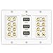 TNP Home Theater Wall Plate - 3-Gang 7.2 Surround Sound Distribution w/Premium Gold Plated Copper Banana Binding Post Coupler for 7 Speakers, 2 RCA Jack for Subwoofer, 3 HDMI Port for UHD 4K HD 1080P