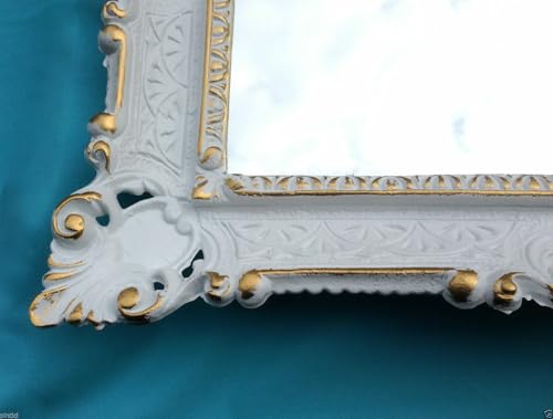 Pintici Bilderrahmen mit SCHUTZGLAS Barock Hängerahmen Barockrahmen 57 x 47 cm Shabby,Jugendstil Antik Spiegelrahmen (Weiß-Gold+ Schutzglas)