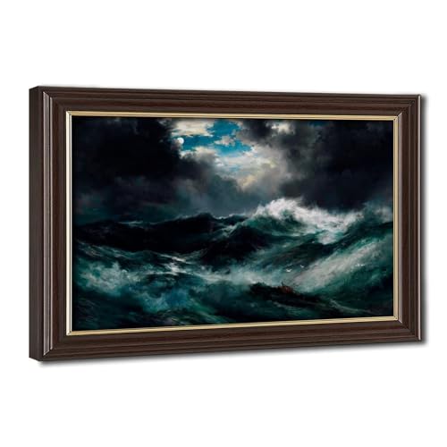 Tableau épave au clair de lune Thomas Moran, impression toile marine encadrée