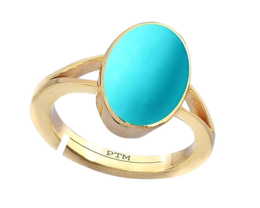PTM Natural Turquoise/Firoza 3.25 to 10.25 Ratti or 3.00 to 9.50 Carat Astrological Certified Gemstone Panchdhatu/5 Metals Gold Plated Adjustable Ring for Men Women