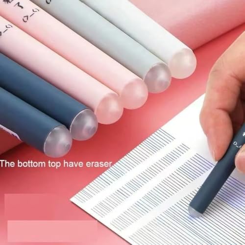 Image of 4 in 1 Erasable Blue Gel Pens with Back Eraser Tip | Plastic Body Smooth Writing Pens for School Office Students and Kids | Fun Character Design