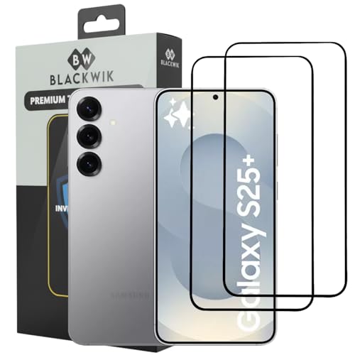 Image of Blackwik Tempered Glass Screen Protector for Samsung S25 Plus with Edge-To-Edge Protector Coverage | Easy Installation Kit (Black) (Pack Of 2)