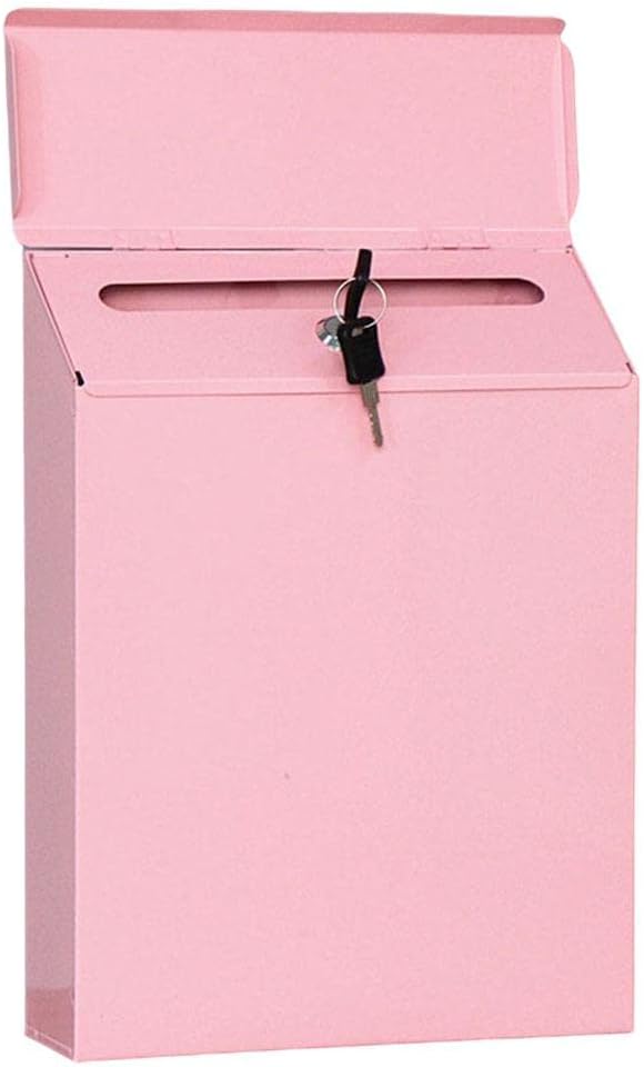 NC Iron Vertical Mailbox Hanging Security Wall Mounted Suggestion Drop Box Secured Paperwork Newspapers Magazines Holder Postbox Case Porch Room Decors - Pink
