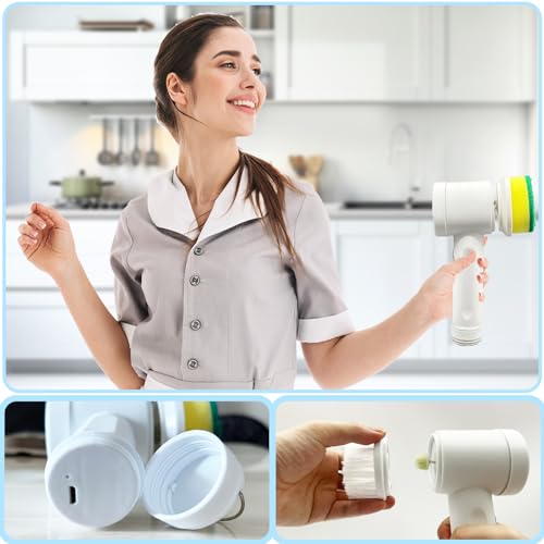 Miniatura 6 de Cepillo De Limpieza Eléctrico, Fregador Giratorio Eléctrico Con 5 Cabezales De Cepillo, Kit De Limpieza Automático Para Bañera De Baño, Cocina, Azulejo, Ventana, Bañera, Plato, Fregadero