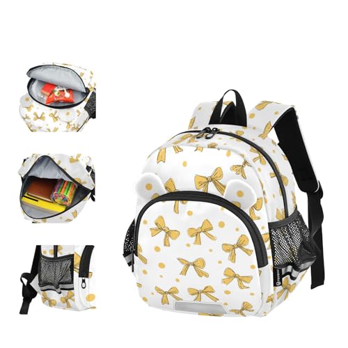 Wusikd Kids Backpack Yellow Bows Dots Toddler Bags Schoolbag for Girls Boys Kindergarten Student M4