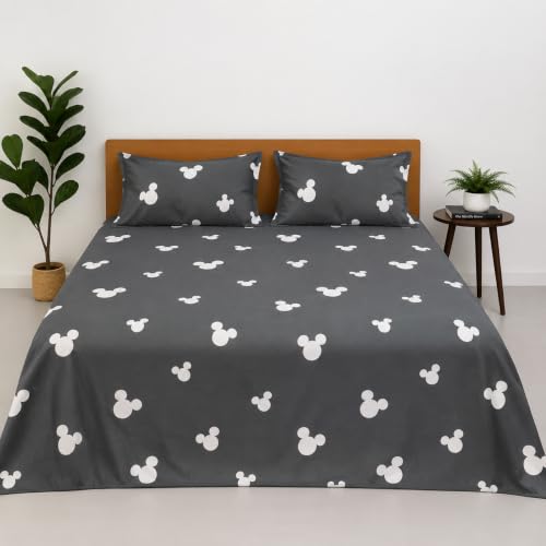 Image of Dark Grey Minimal Icon Print Double Bedsheet | 100% Cotton Soft & Breathable Bed Sheet | 80 x 100 Inches | Premium Cartoon Printed Bedding | Skin Friendly, Fade Resistant & All Season Comfort